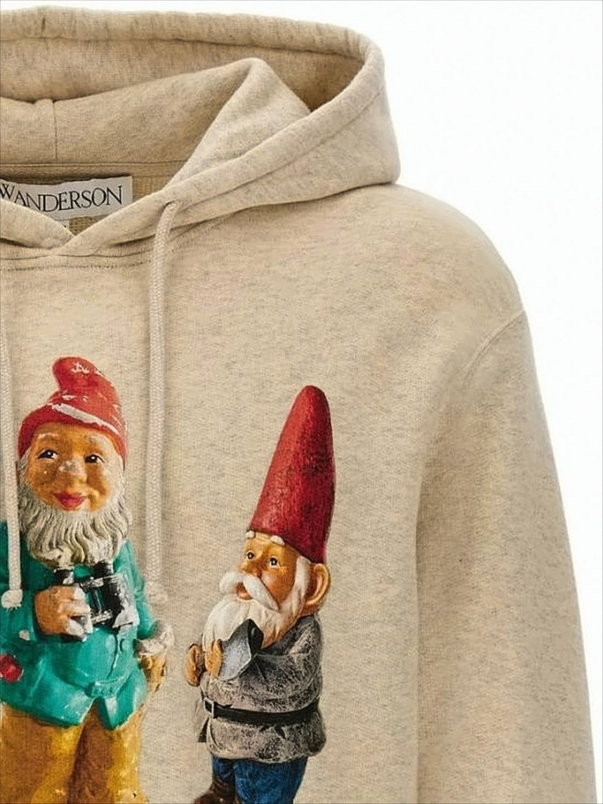 J. W. Anderson Beige Graphic Hoodie With Garden Gnome Print