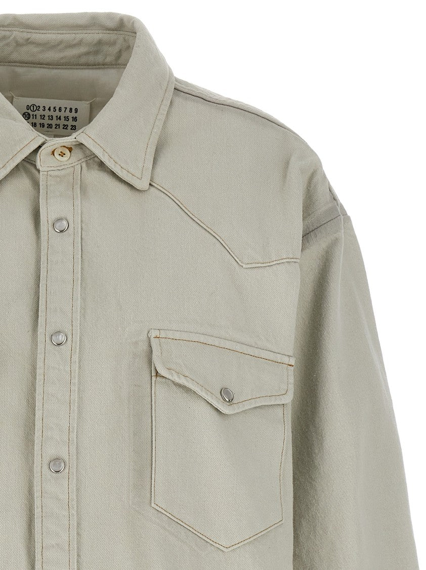 Maison Margiela Padded Cotton Denim Overshirt With Classic Button Closure And Chest Pockets
