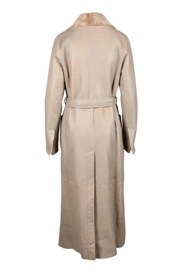 Myskin Beige Leather Coat With Tailored Design