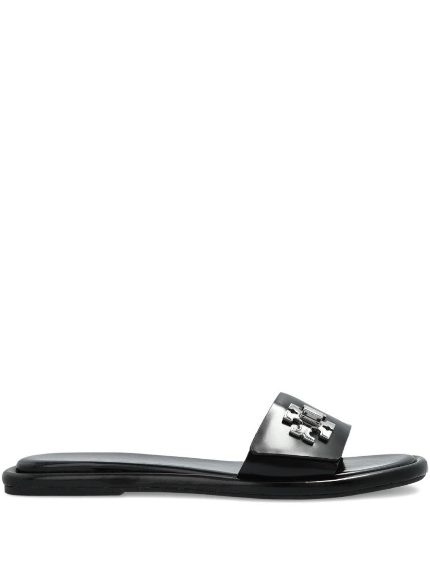 Tory Burch Calfskin Sandals With Polished Finish And Iconic Emblem