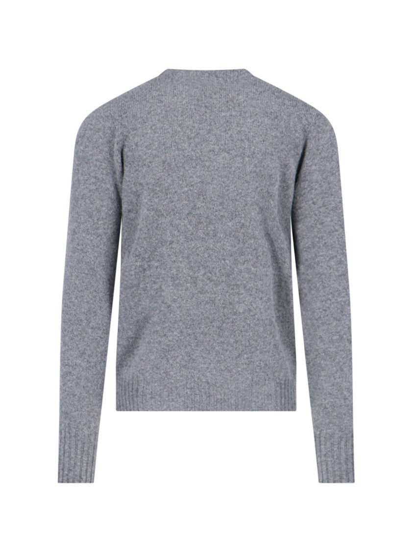 Drumohr Crewneck Sweater In Grey Melange Wool Ribbed Trim