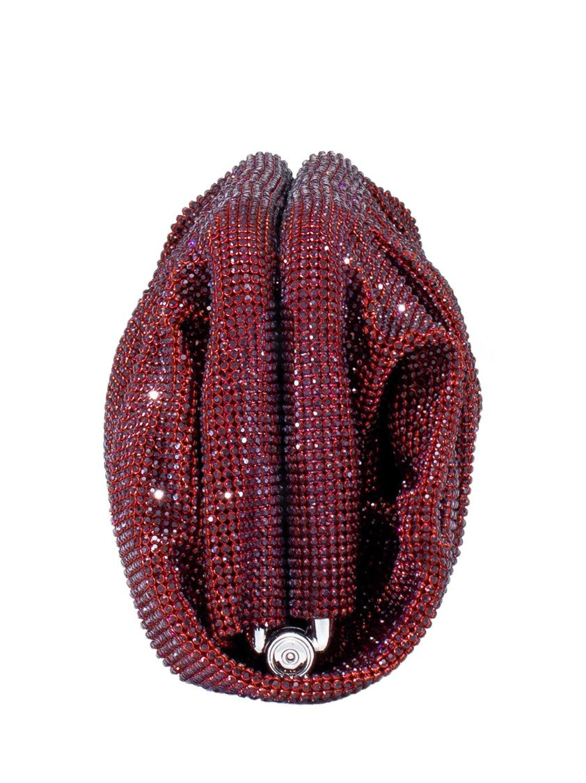 Benedetta Bruzziches Burgundy Aluminum Mesh Clutch With Rhinestone Accents