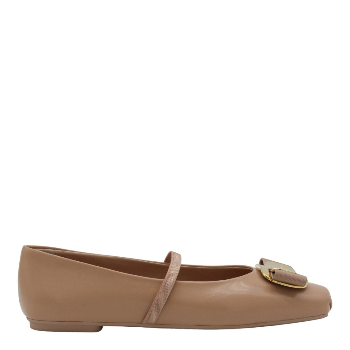 Ferragamo Beige Leather Flats With Decorative Buckle