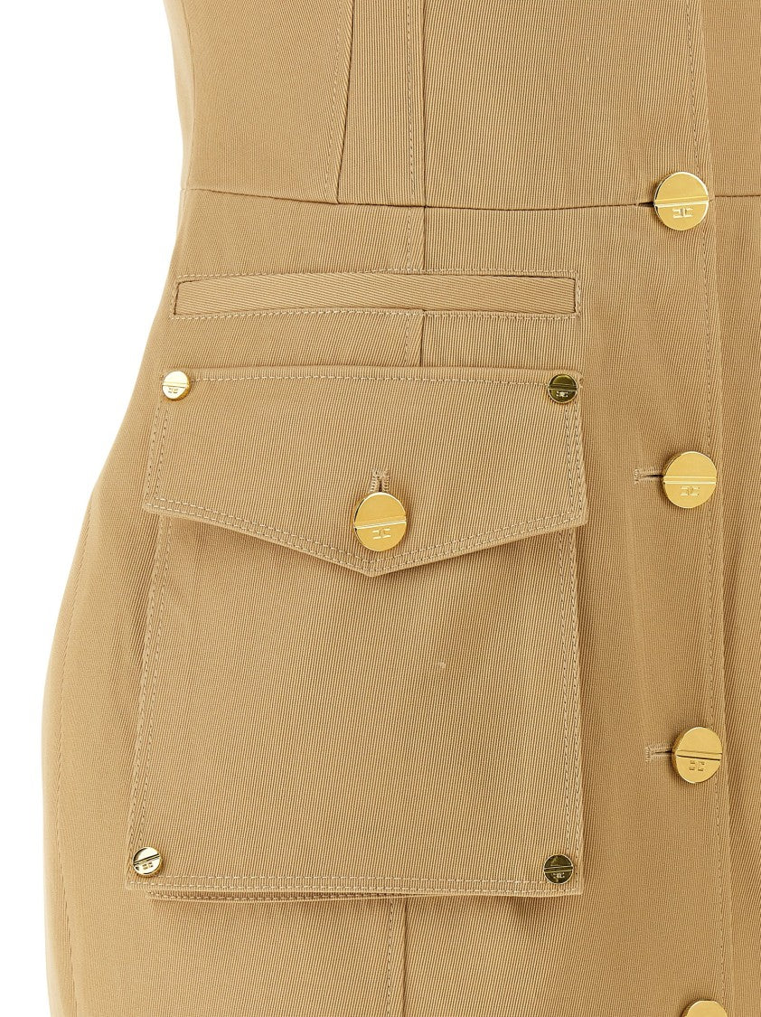 Elisabetta Franchi Double-Breasted Cotton Gabardine Mini Dress With Winged Shoulders