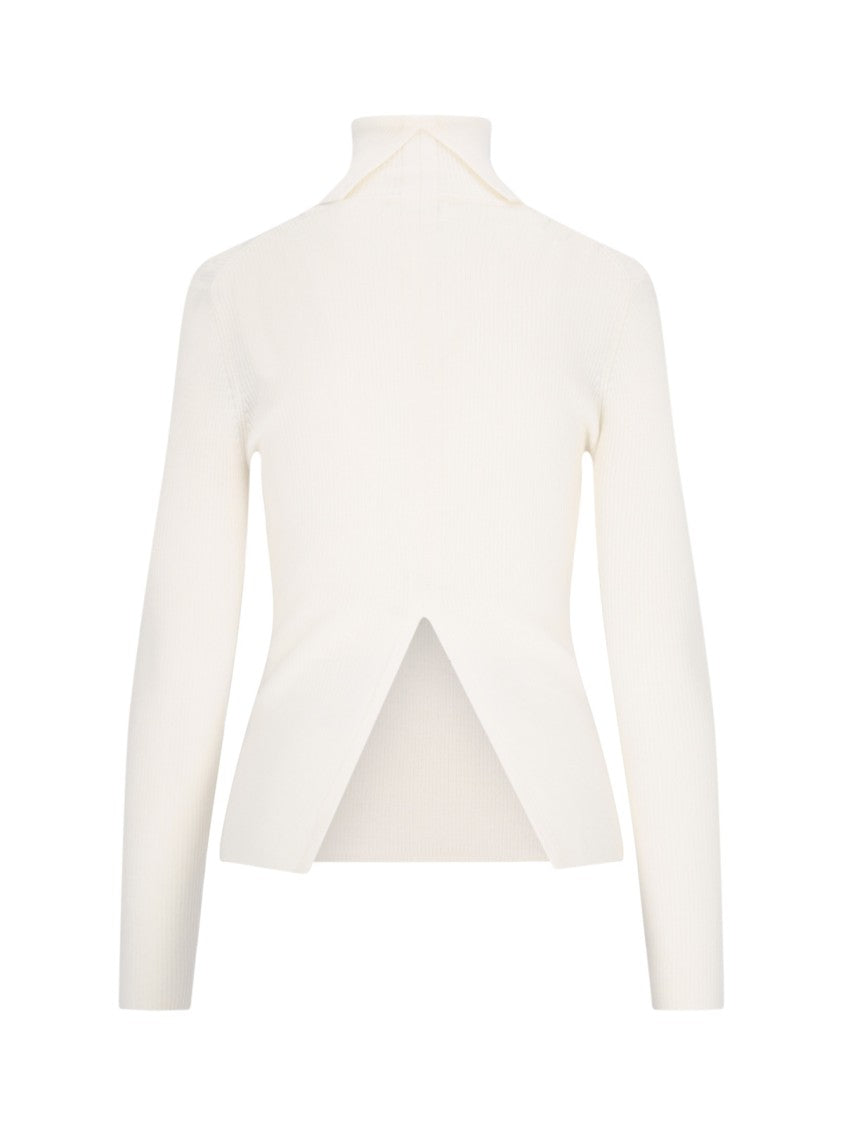 Parosh Classic Turtleneck In White Wool Ribbed Knit