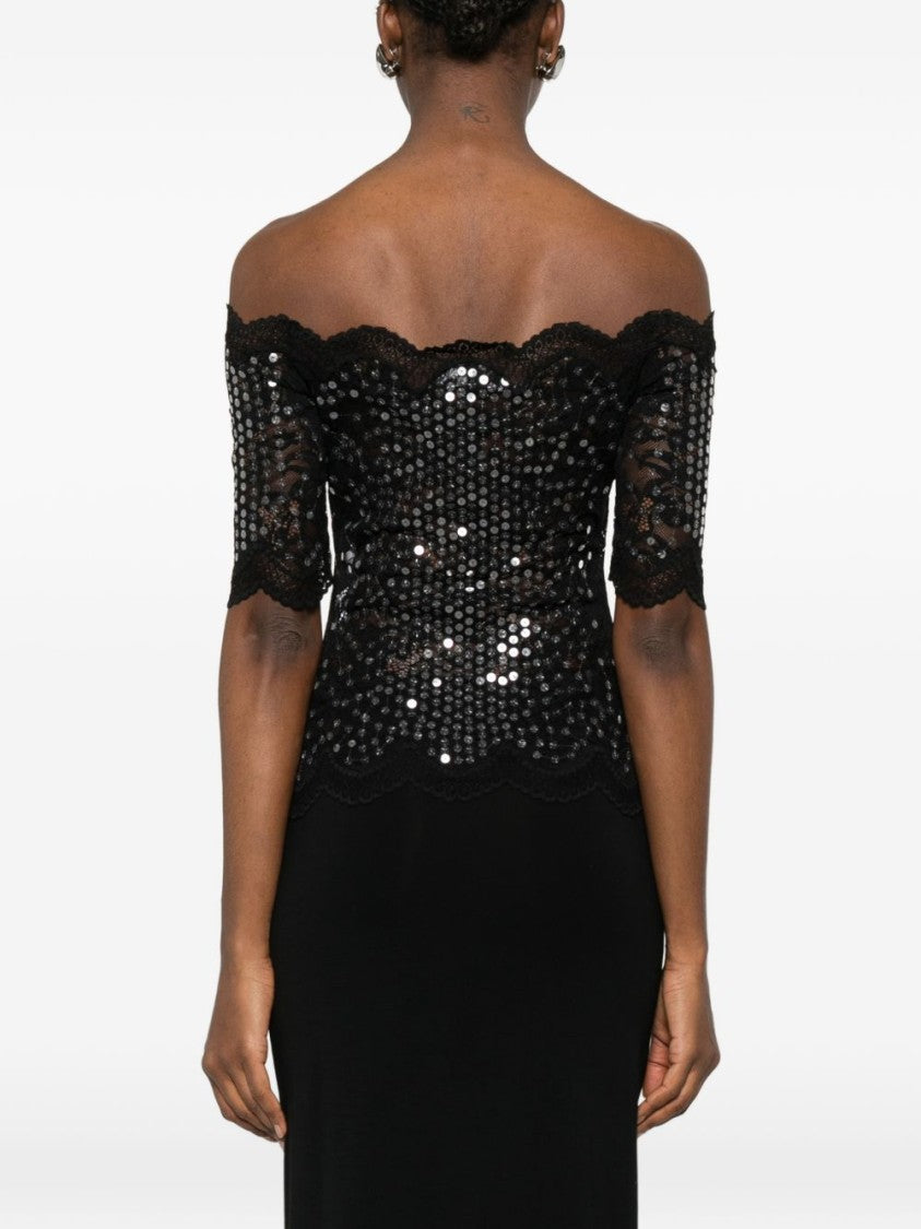 Rabanne Off-Shoulder Embroidered Lace Top