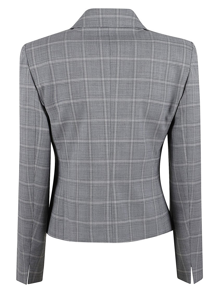 Max Mara Tailored Grey Wool Blazer With Classic Plaid Pattern