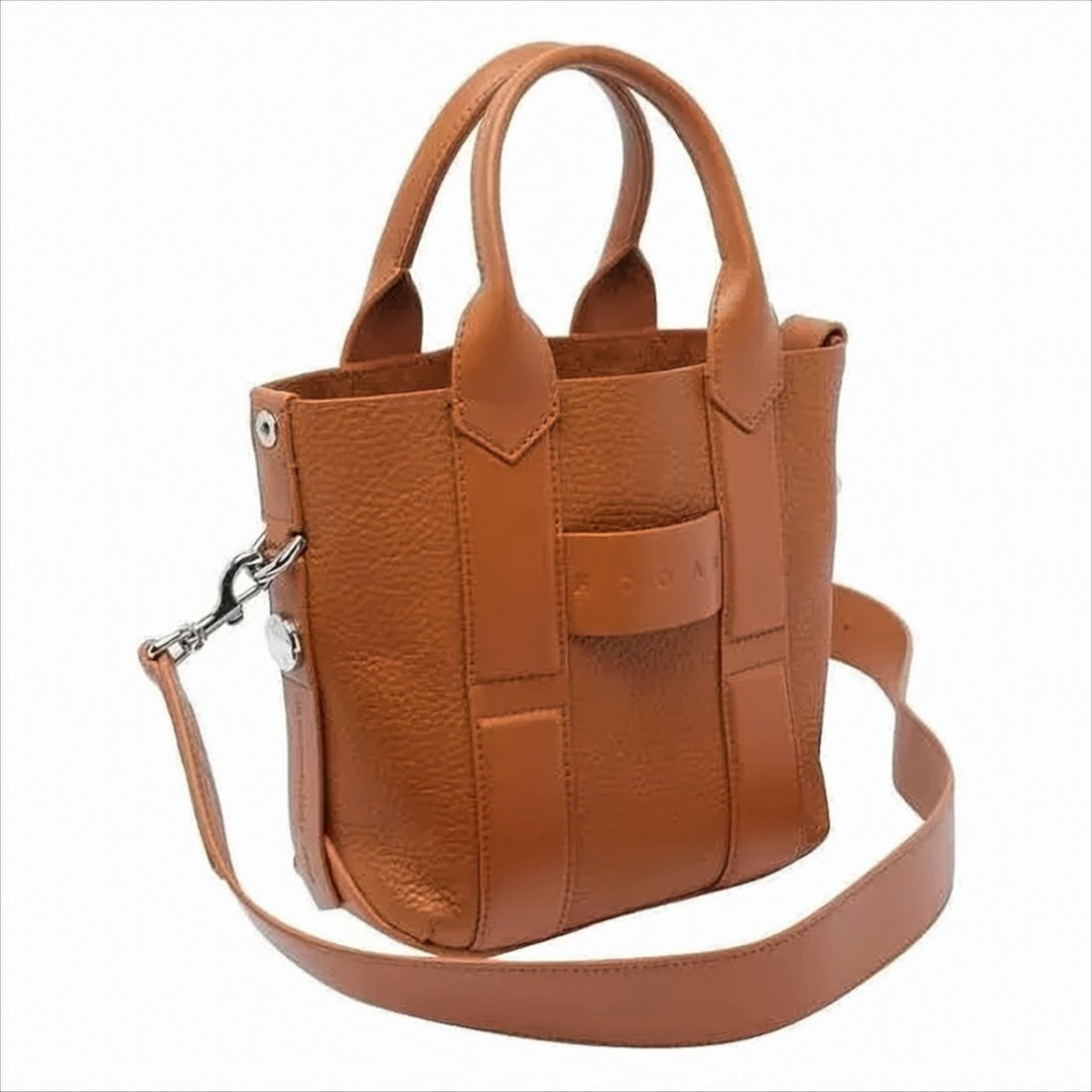 Hogan Structured Dark Tan Leather Shopping Bag