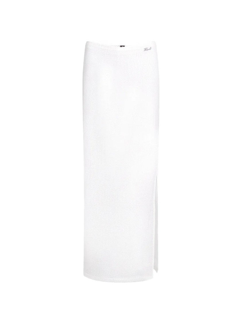Karl Lagerfeld Sheer Mesh Maxi Skirt With Subtle Side Slit