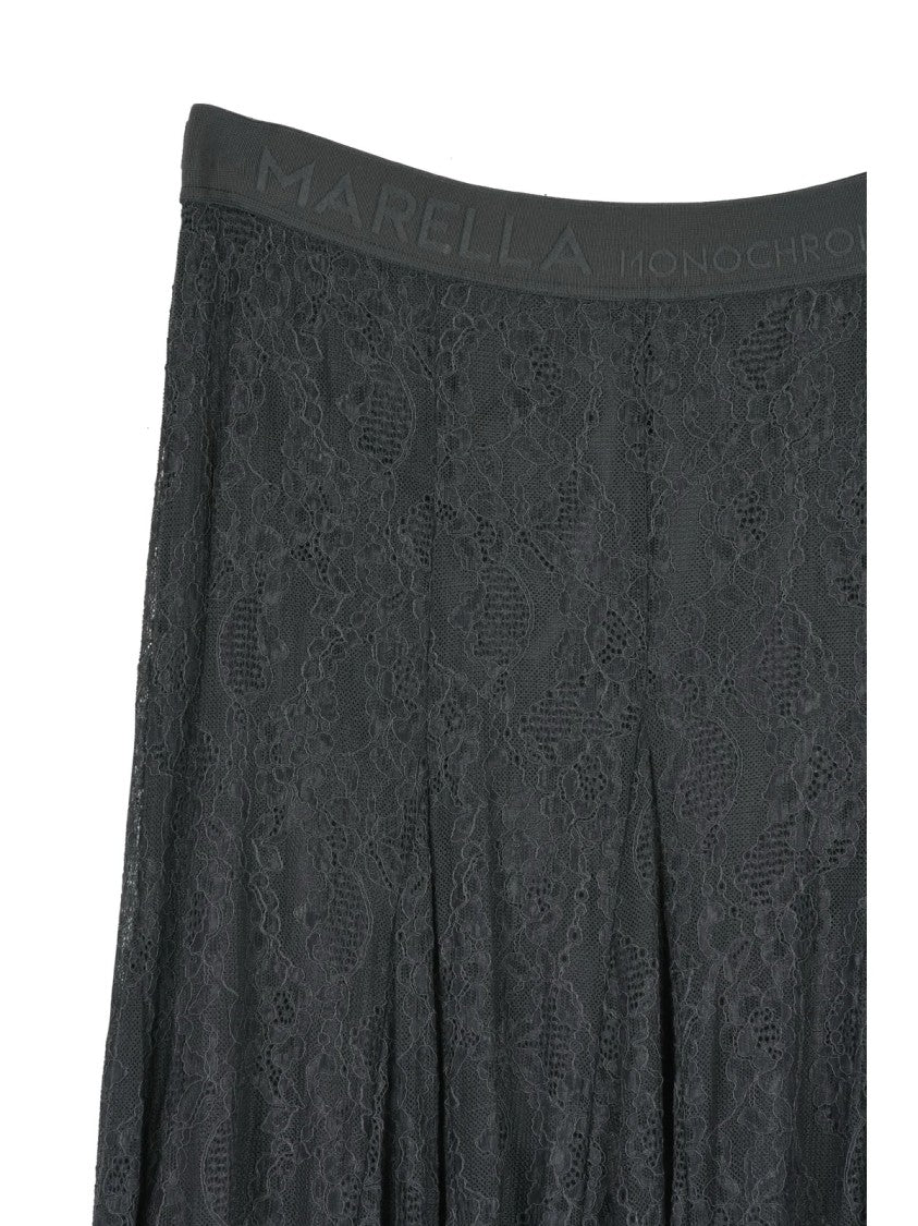 Marella Monochrome Avenue Model Grey Lace Midi Skirt With Slip And Elastic Closure