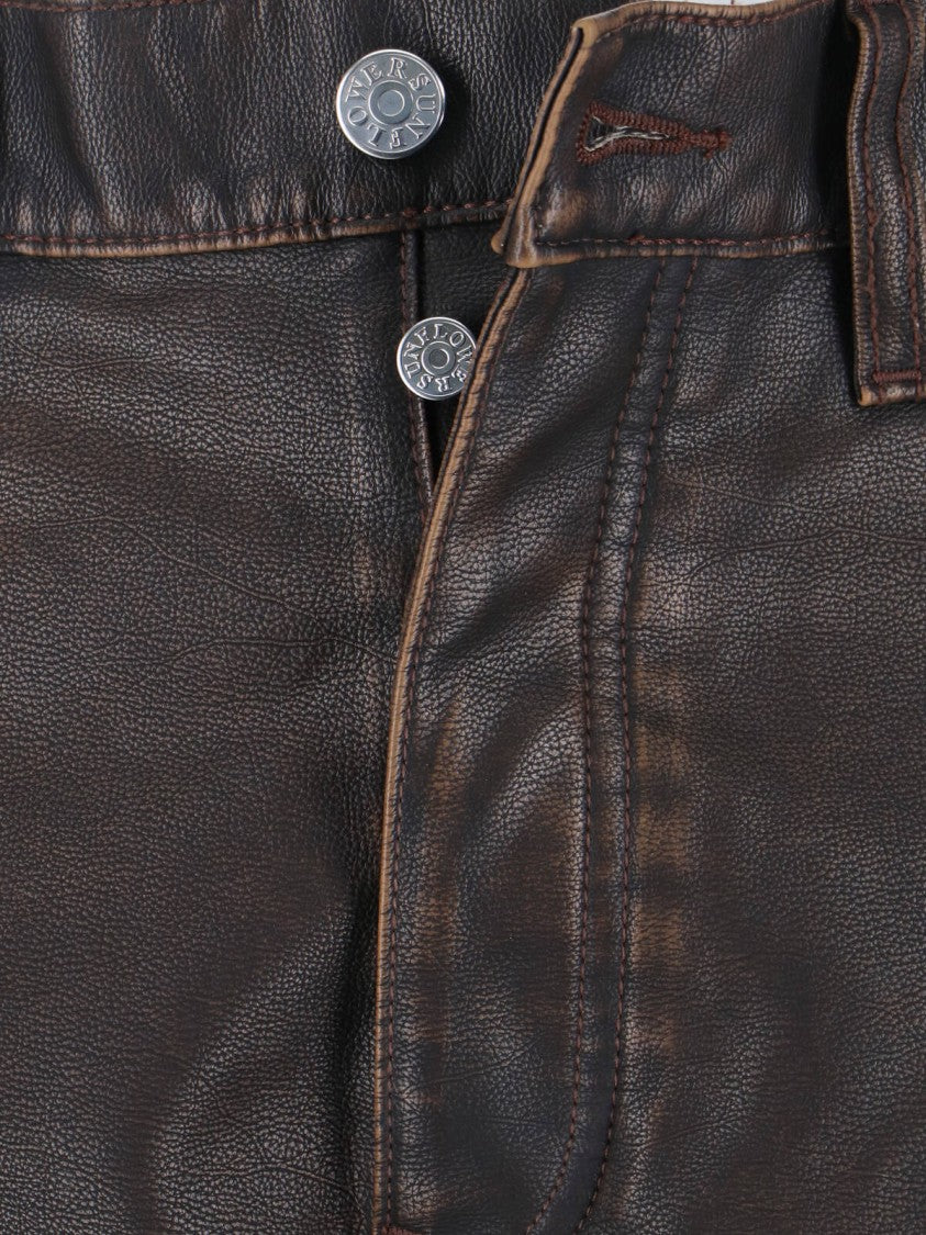 Sunflower High-Waisted Brown Eco-Leather Straight-Leg Trousers With Vintage Finish