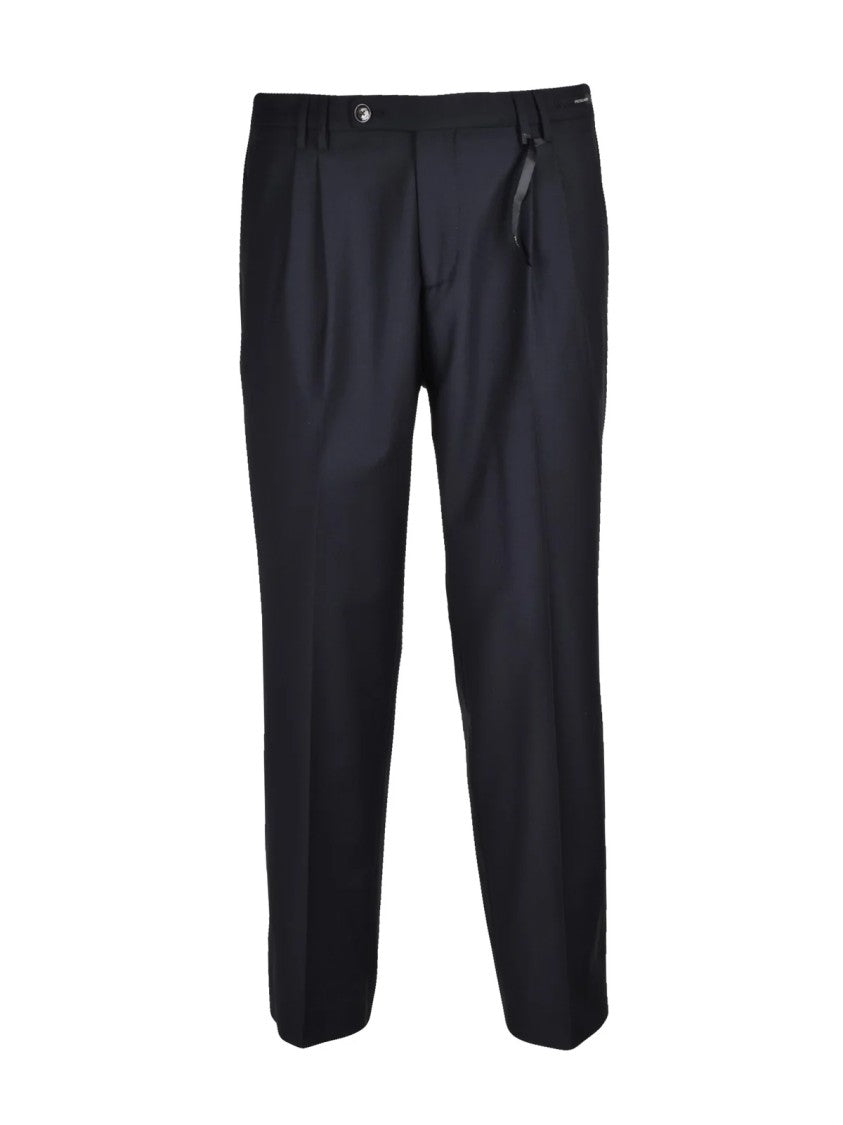 Michael Coal Black Wool-Blend Pleated Stretch Formal Pants