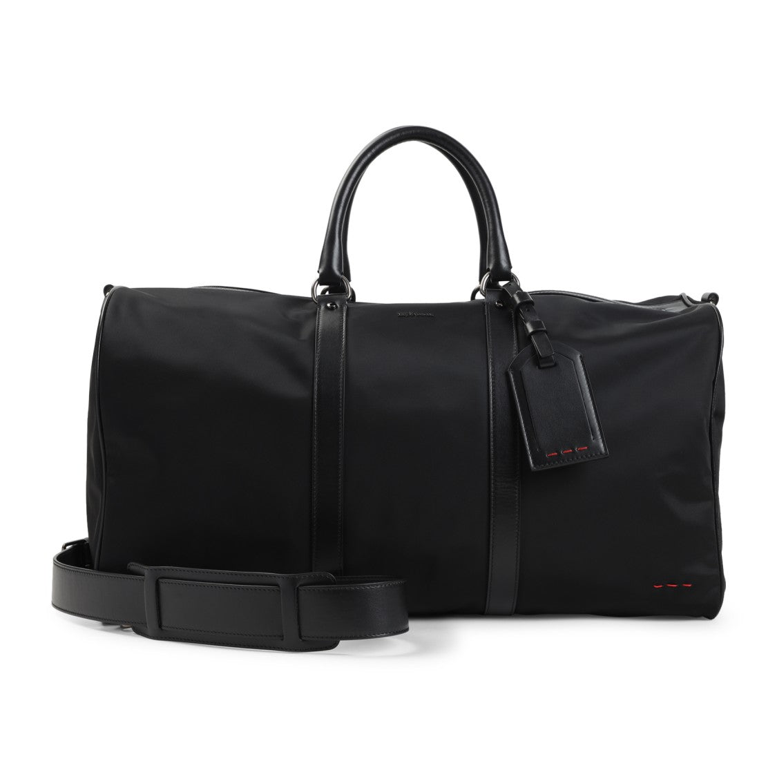 Kiton Rectangular Black Leather Travel Bag With Detachable Strap
