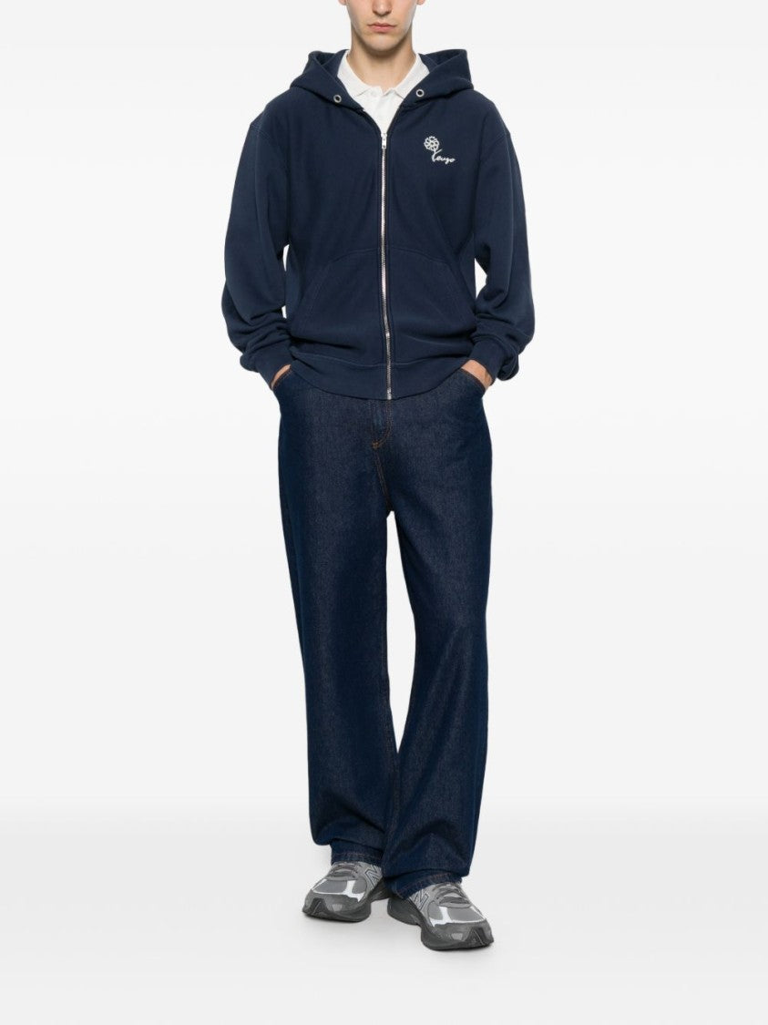 Kenzo Blue Floral Print Hooded Pouch Sweatshirt
