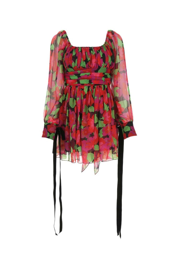 Saint Laurent Printed Silk Mini Dress