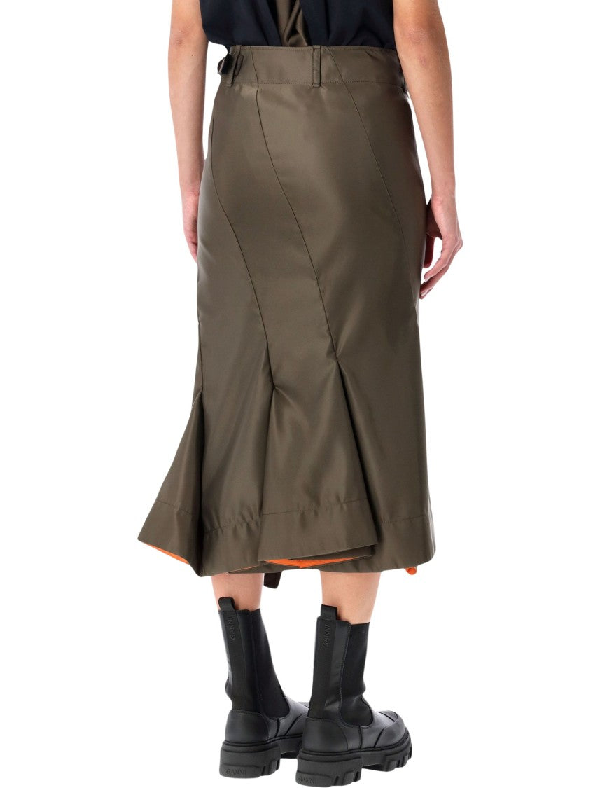 Sacai Nylon Twill Midi Skirt With Diagonal Zip