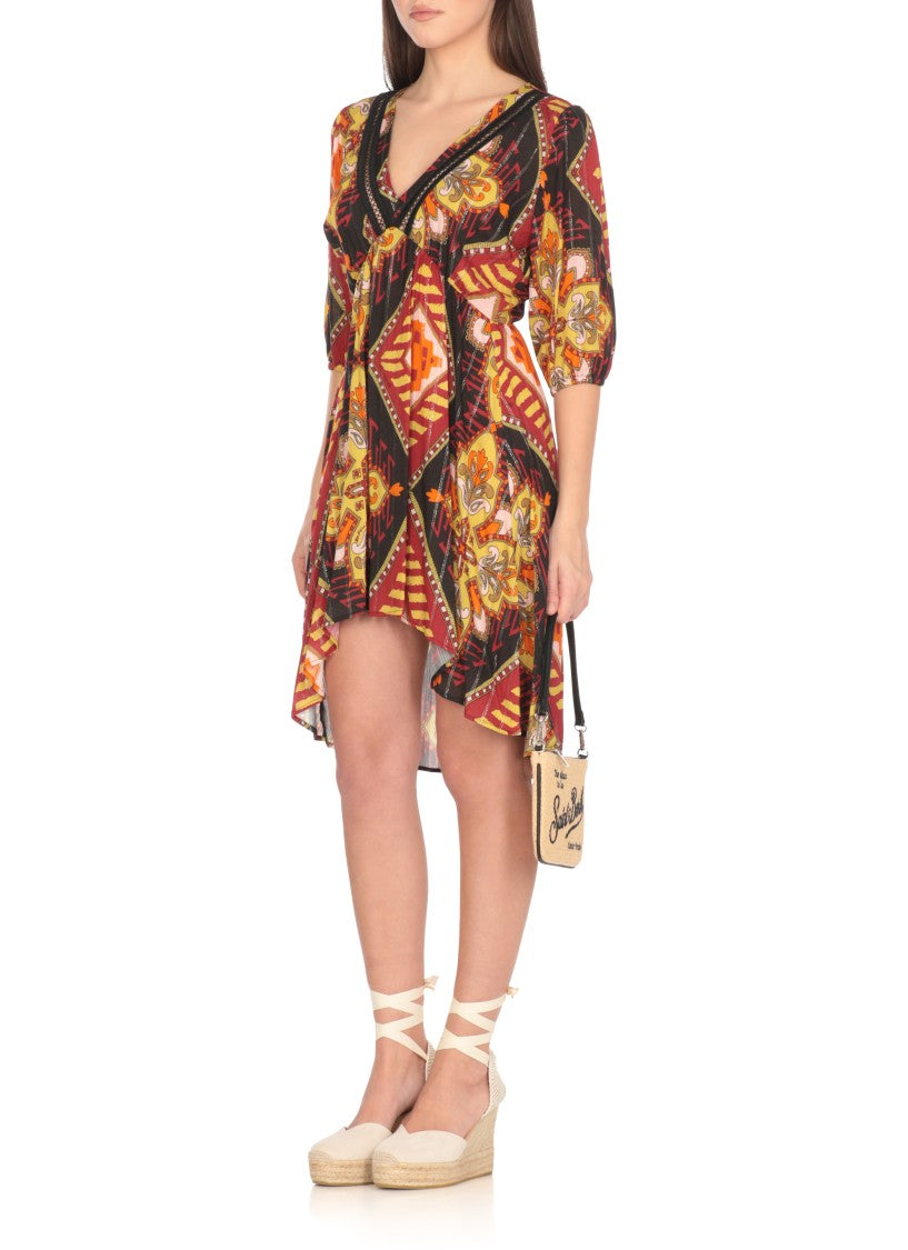 Miss Bikini Vibrant Multicolor Viscose Dress With 3/4 Sleeves