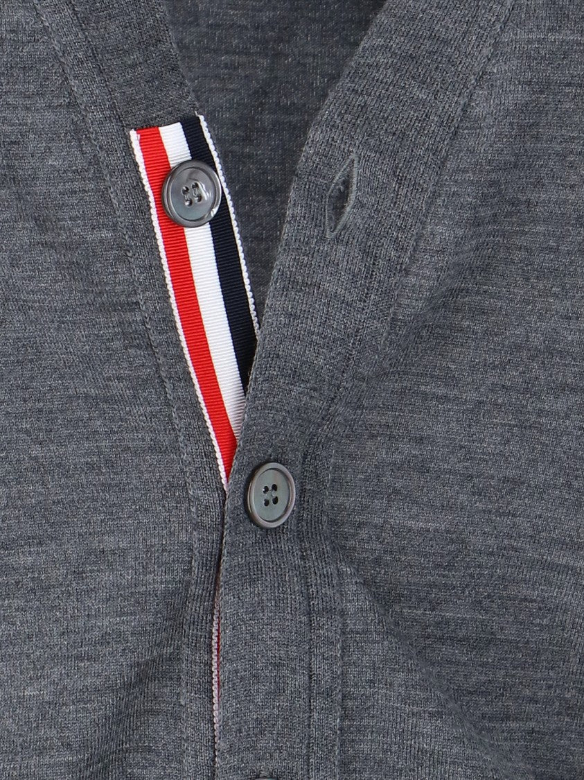 Thom Browne Grey Virgin Wool Cardigan With Iconic 4-Bar Intarsia