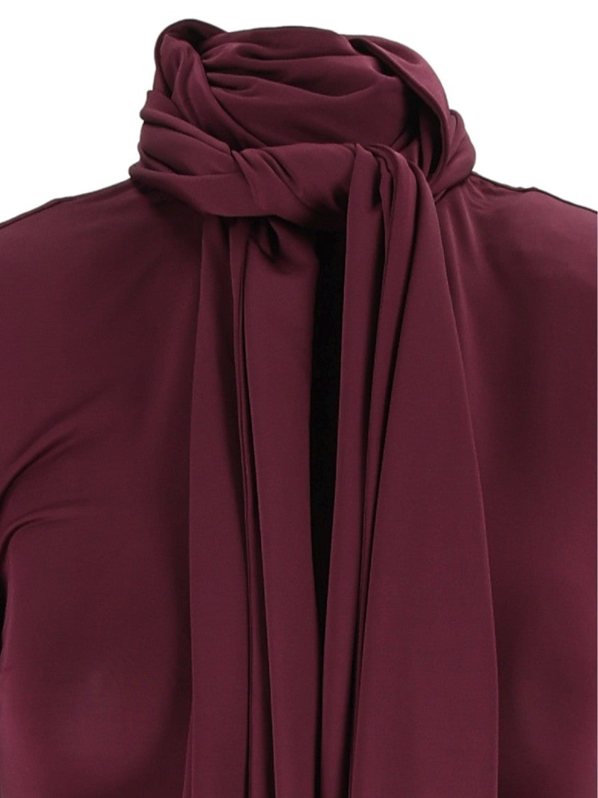 Rotate Burgundy Tight-Fit Long-Sleeved Scarf Top