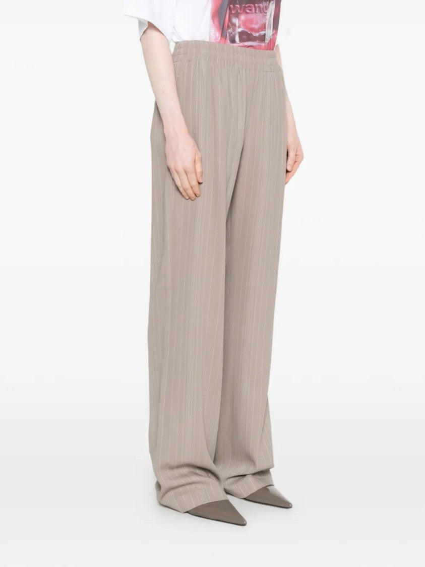 Golden Goose Beige Wool-Viscose Striped Pattern Wide-Leg Pants