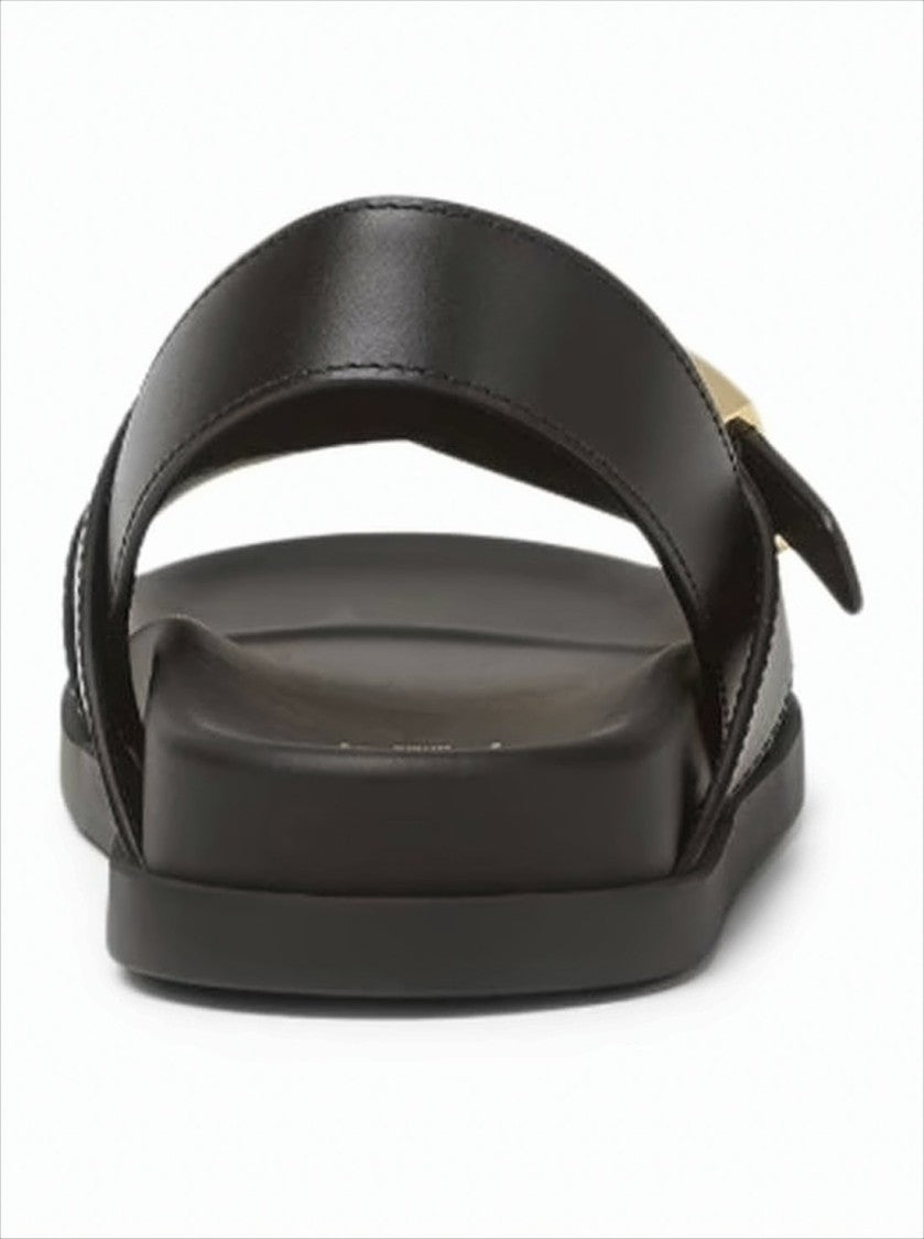 Fendi Black Leather Sandals With Gold-Tone Buckle Details
