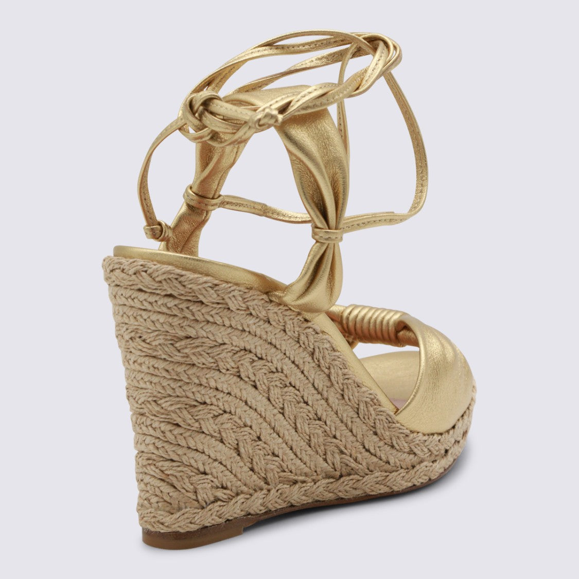 Aquazzura Metallic Gold Wedge Sandals With Braided Jute Platform