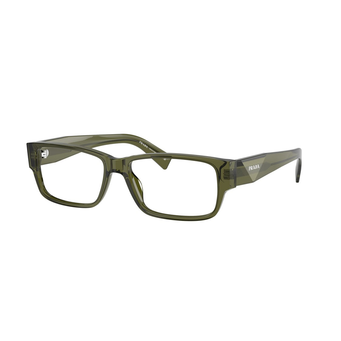 Prada 0Pr B09v Translucent Olive Green Acetate Rectangular Eyeglasses