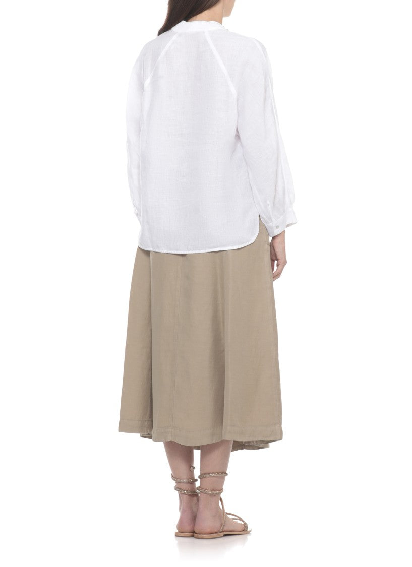 120% Lino White Strass V-Neck Linen Blouse
