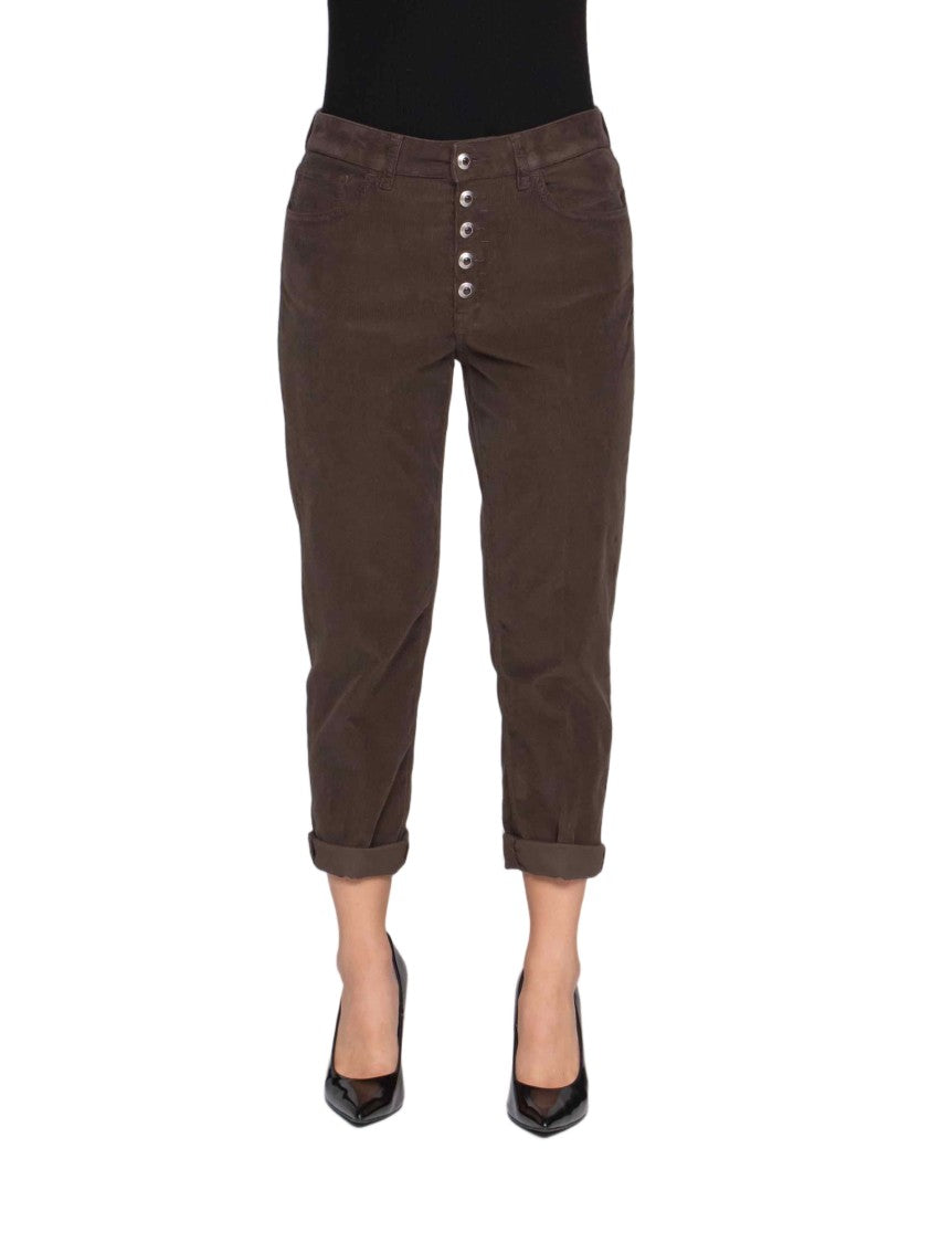 Dondup Relaxed Fit Cropped Pants With Metallic Button Closure