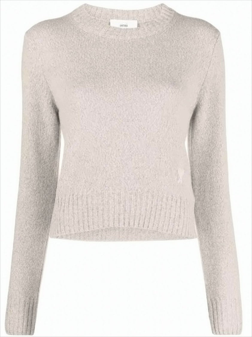Ami Finely Knit Cashmere Sweater With Ribbed Details
