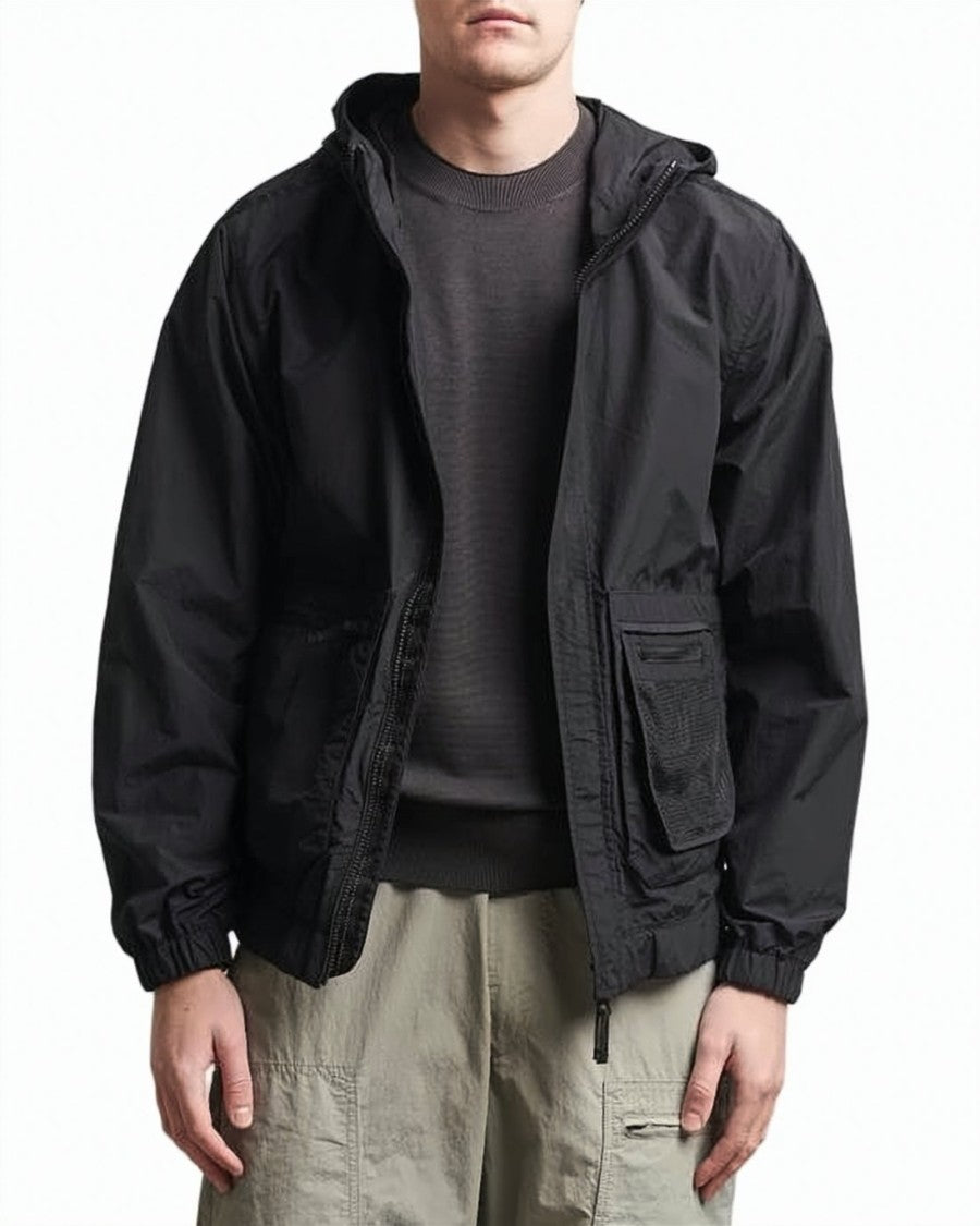 Parajumpers Lightweight Black Hooded Casual Jacket With Textured Finish