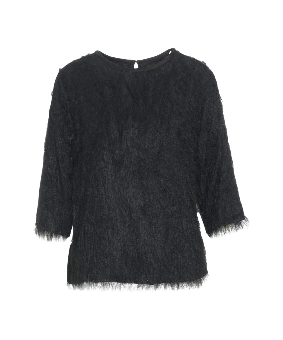 Ottod'ame Fringe-Embellished Textured Top With Artistic Appeal