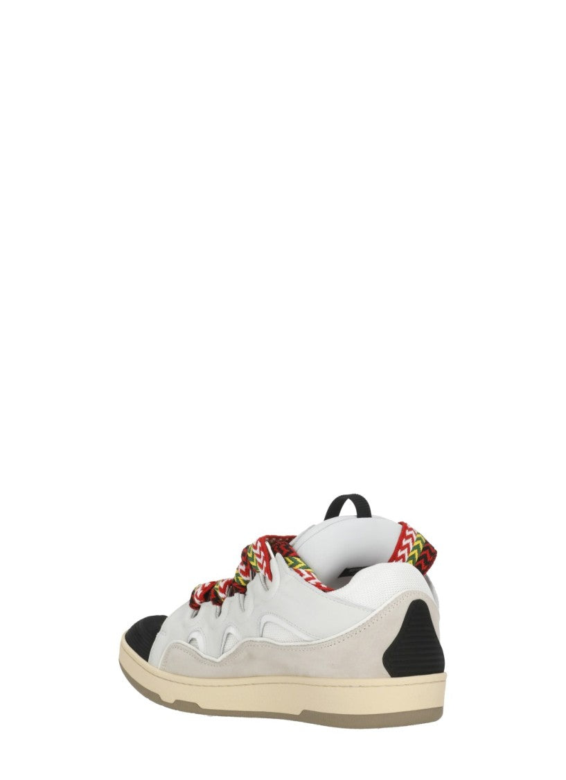 Lanvin White Curb Herringbone Lace Leather Sneakers
