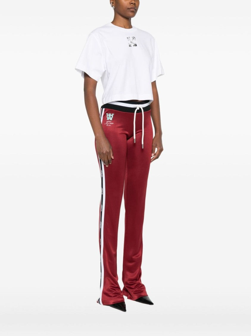 Off-White Cropped T-Shirt With Silver Graphics