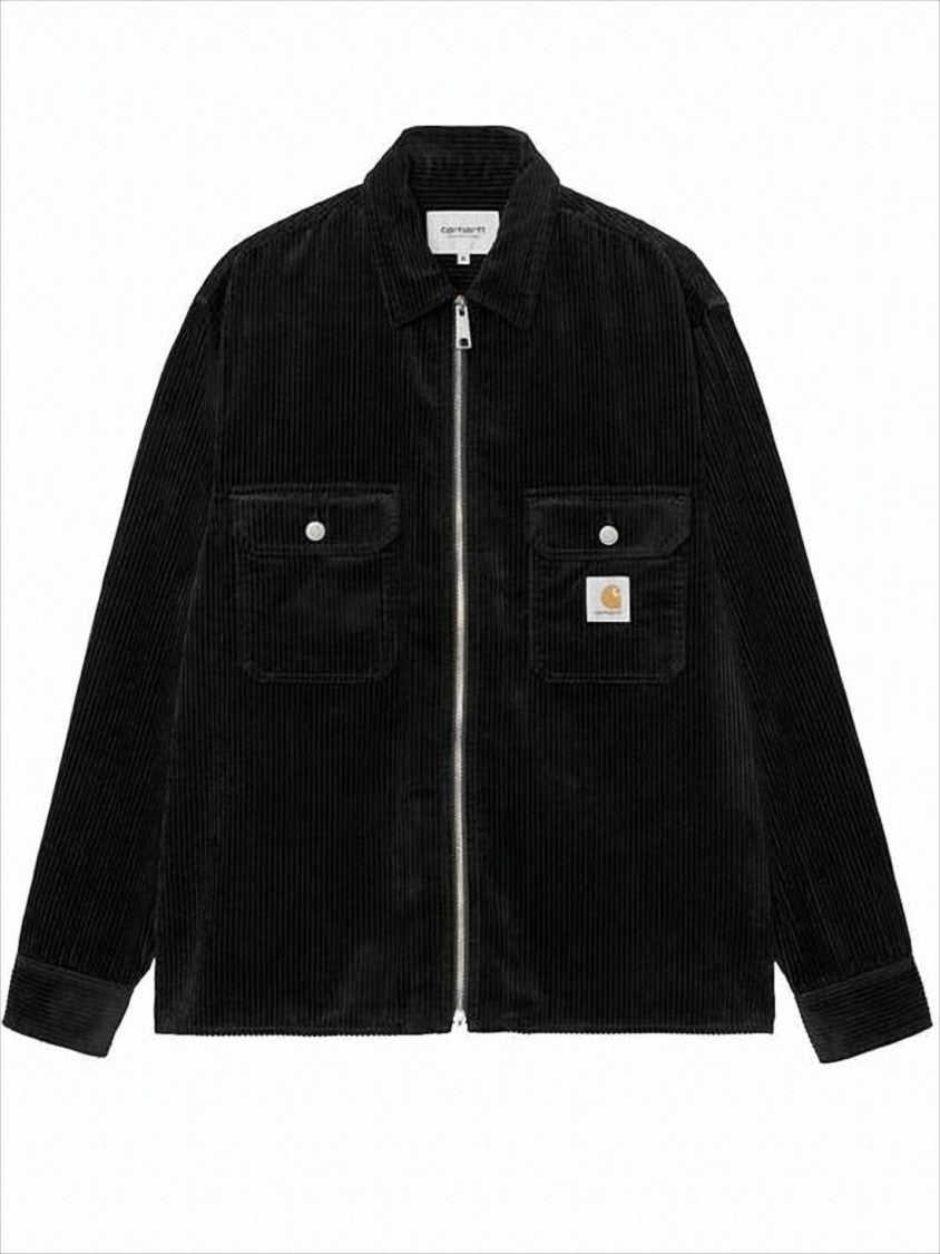 Carhartt Wip Black Corduroy Shirt Jacket With Zipper Closure