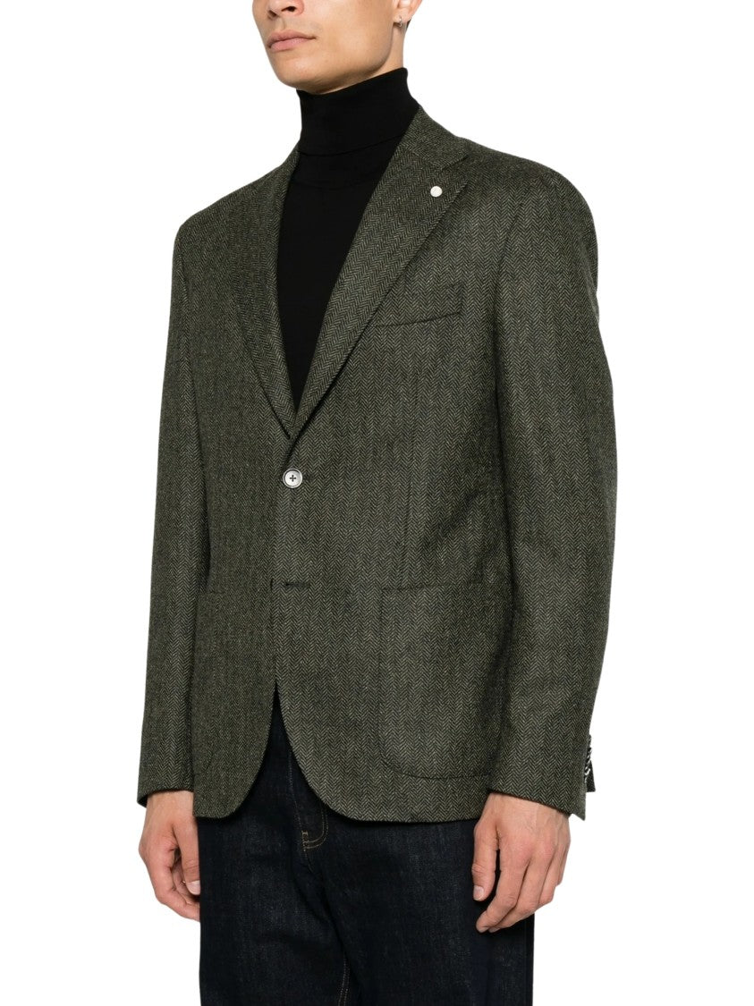 Luigi Bianchi Herringbone Tailored Brando Jacket In Olive Green