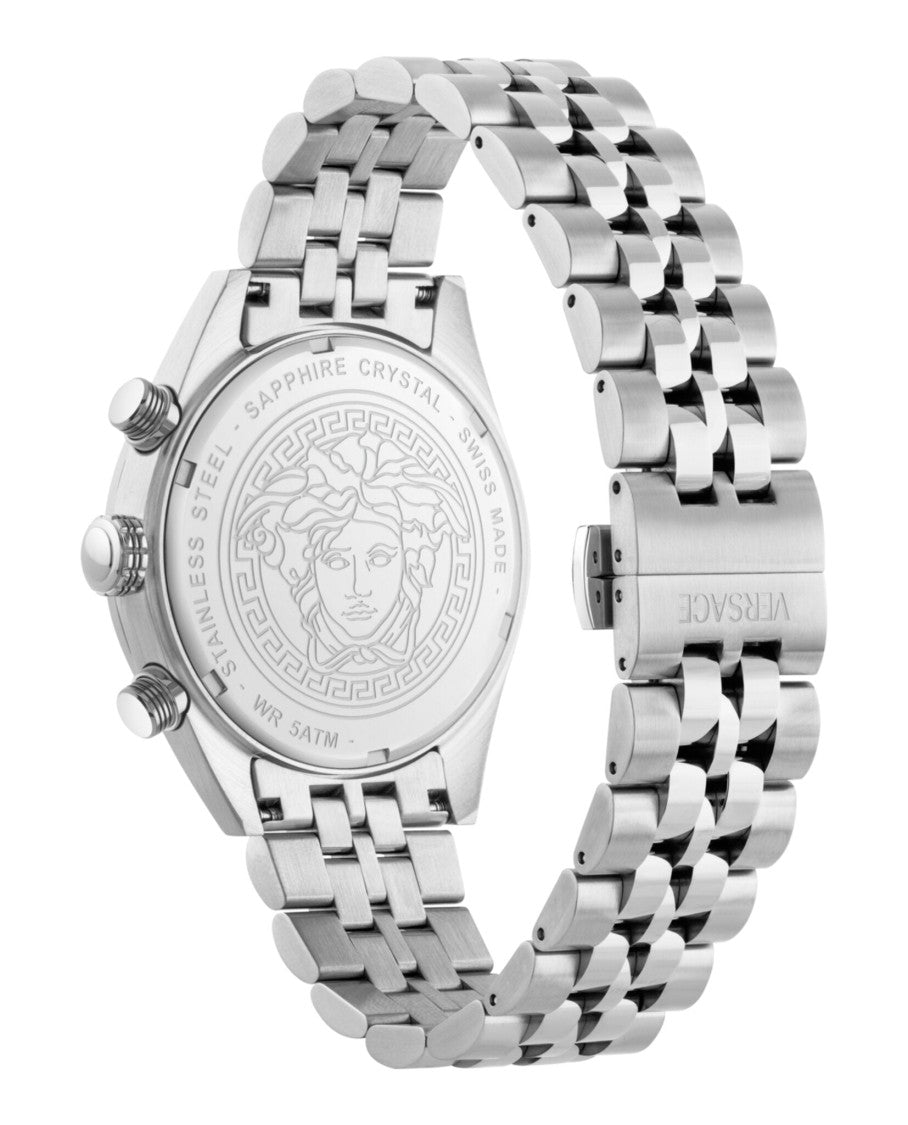 Versace Athletic Chrono Bracelet Watch With Blue Guilloche Dial