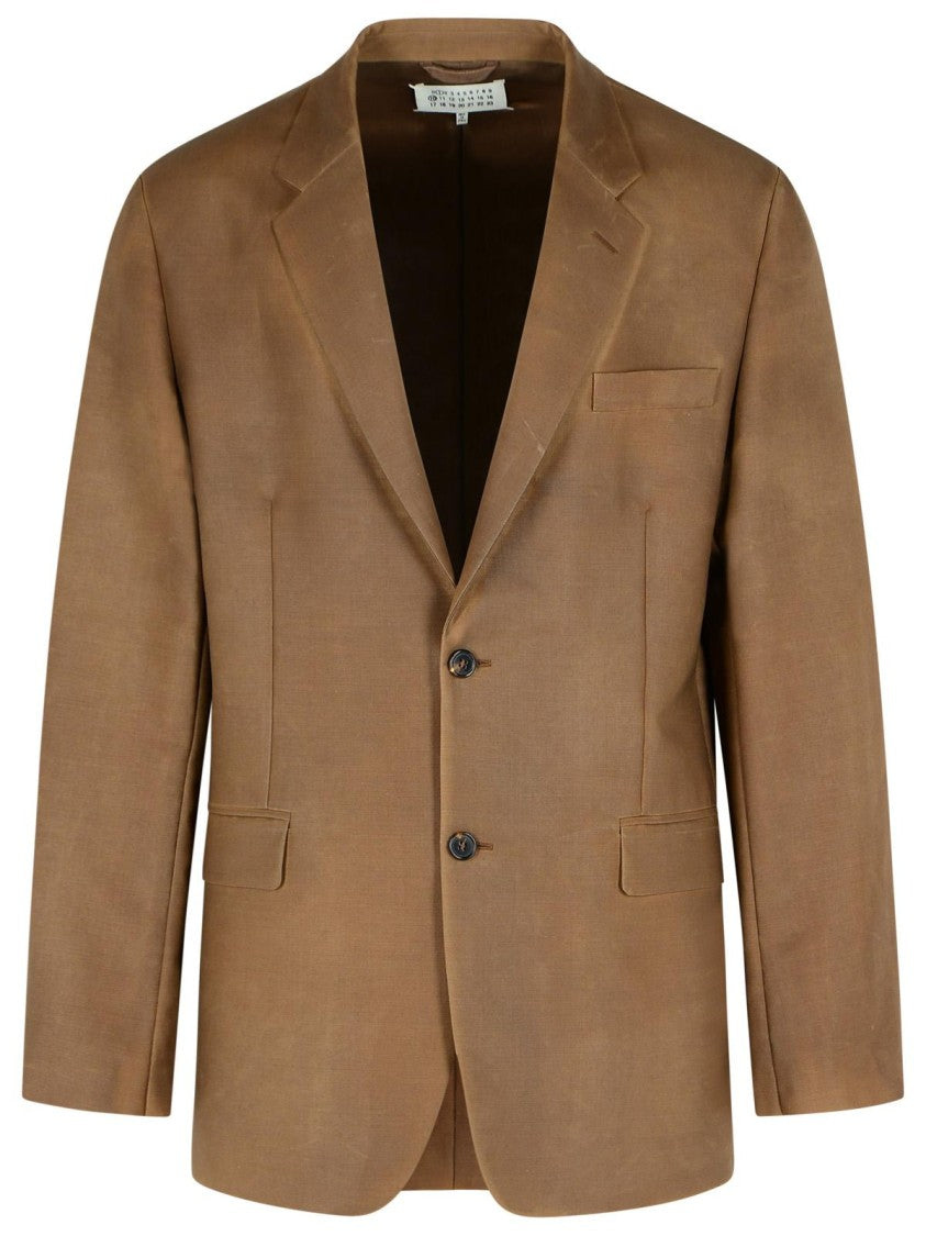 Maison Margiela Peak Lapel Brown Wool And Mohair Blazer