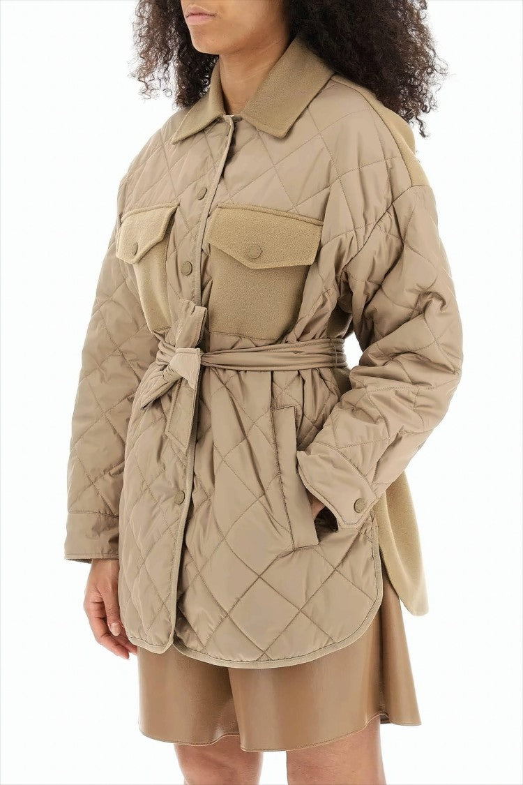 Max Mara Diamond Quilted Belted Padded Coat In Neutral