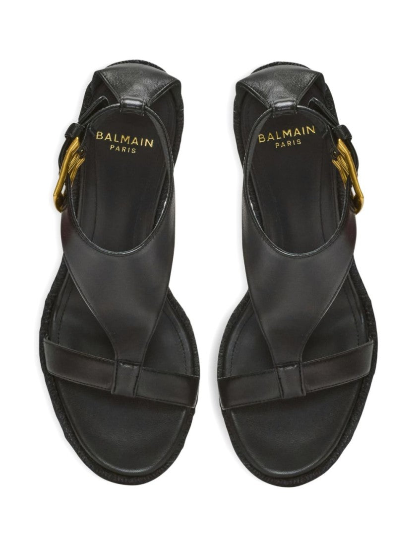 Balmain Black Textured Woven Wedge Sandals