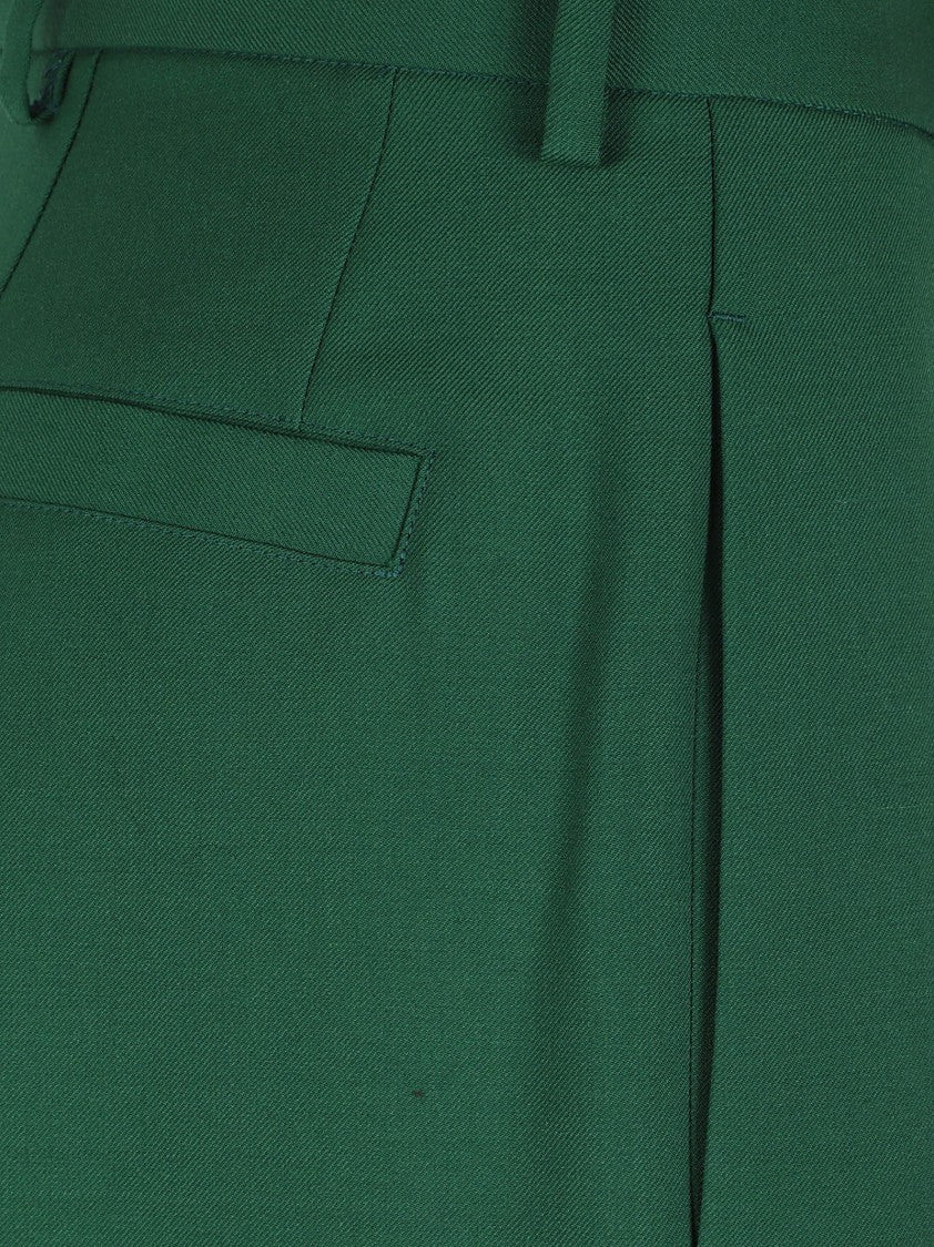 Dries Van Noten Cropped Wide-Leg Trousers In Deep Green Wood Blend