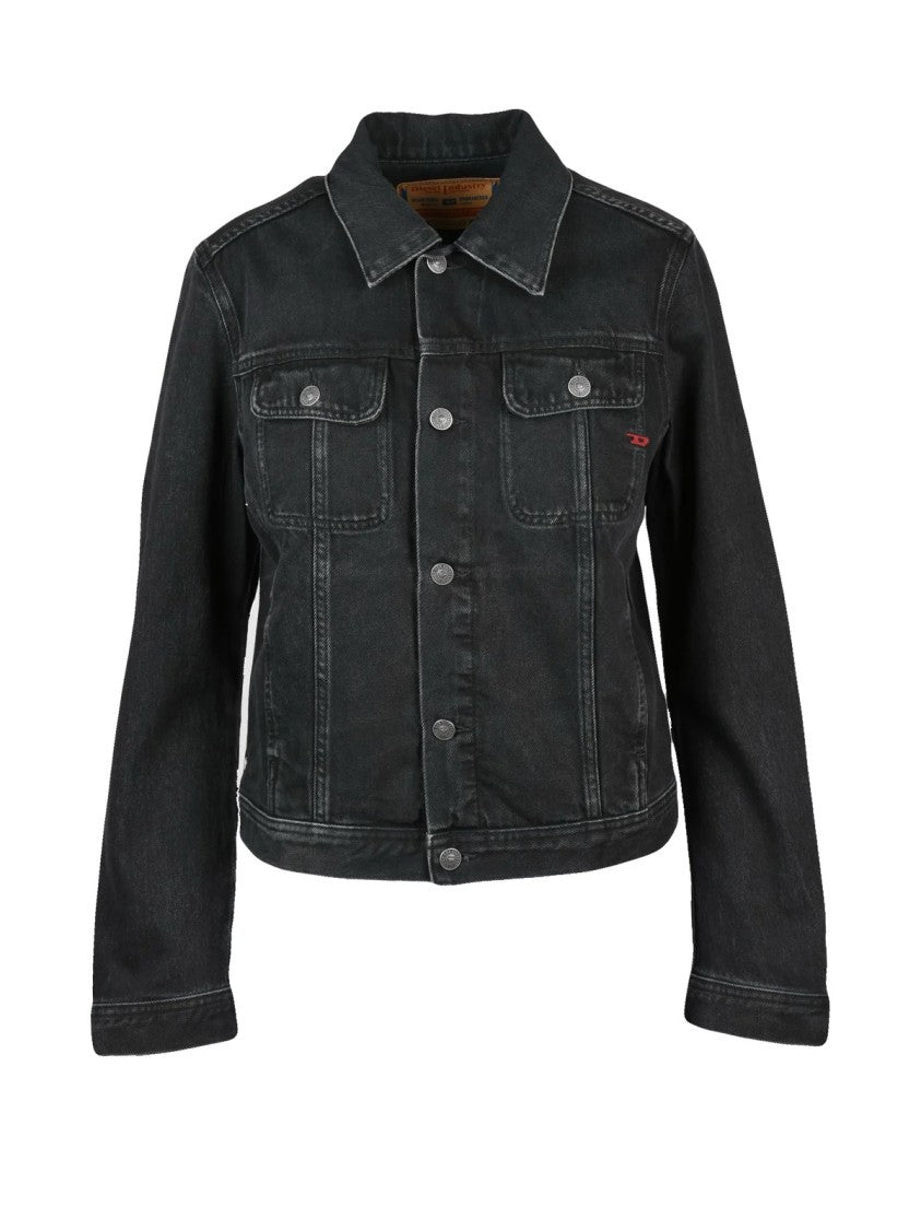 Diesel Button-Up Black Denim Jacket With Cropped Fit And Classic Details