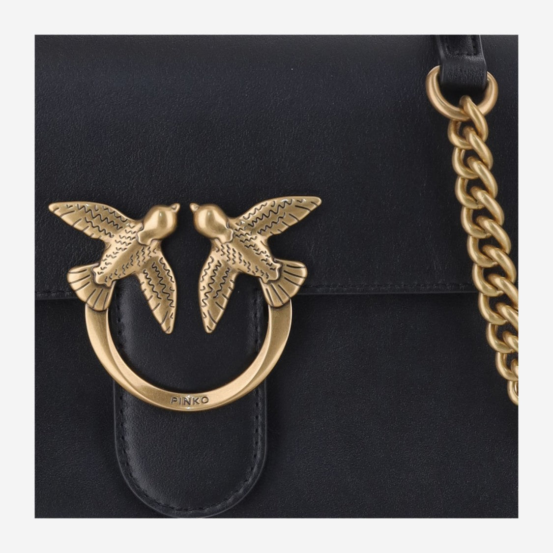 Pinko Black Leather Gold-Tone Logo Cross-Body Bag