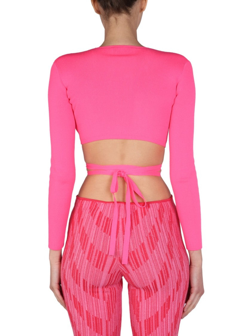 Msgm Cropped Top With Wide V-Neck