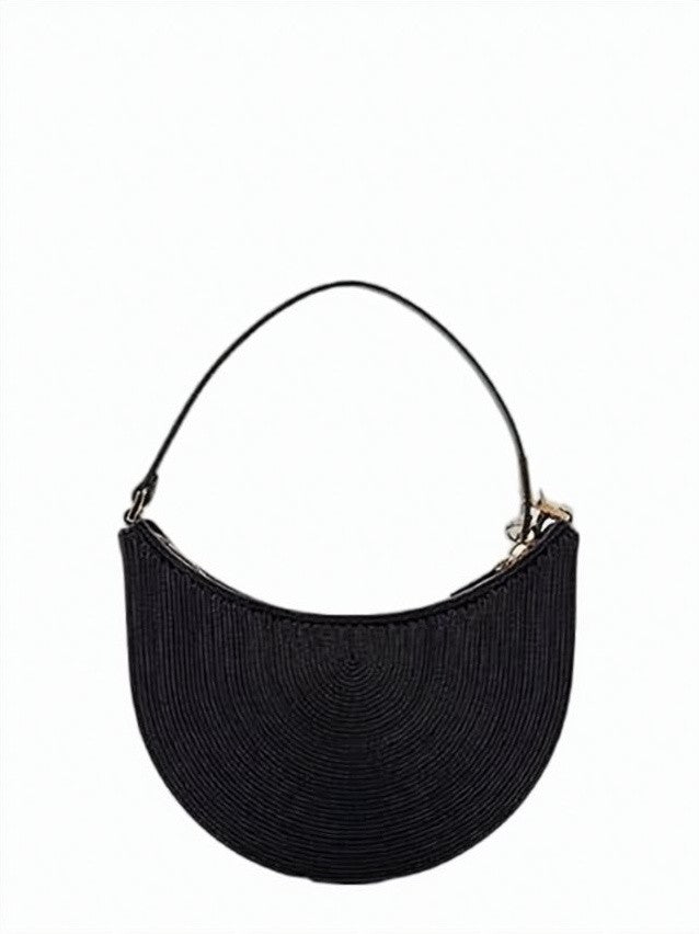 Valentino Garavani Crescent-Shaped Textured Lambskin Shoulder Bag With Metallic Emblem