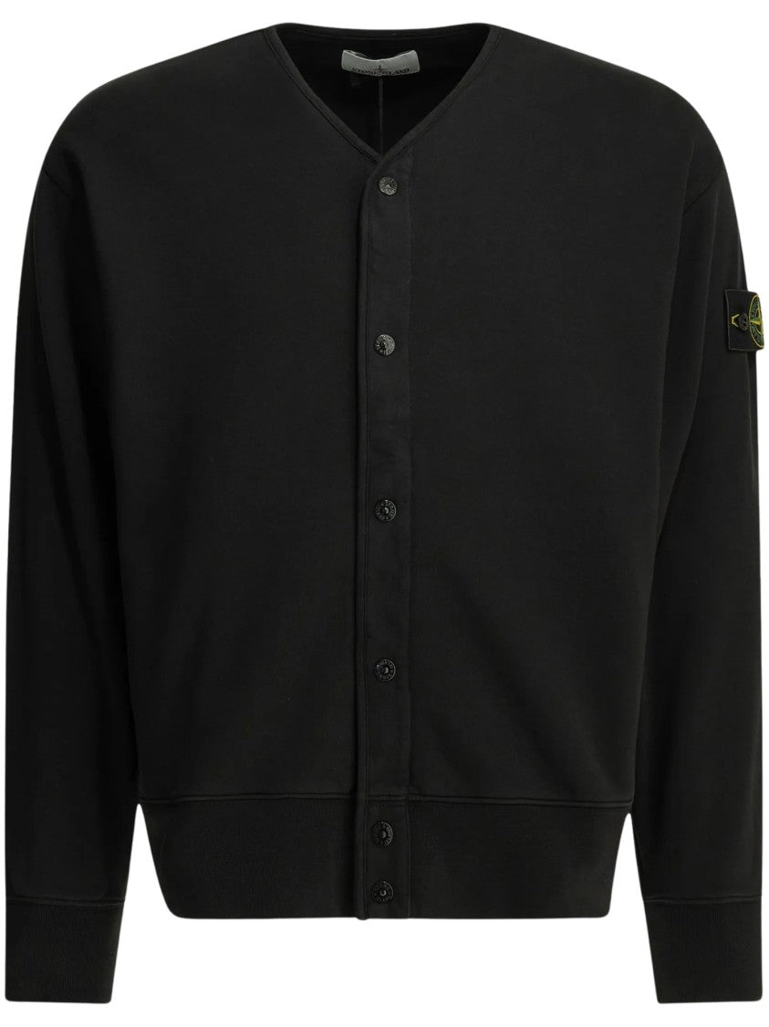 Stone Island V-Neck Cropped Button-Up Sweatshirt