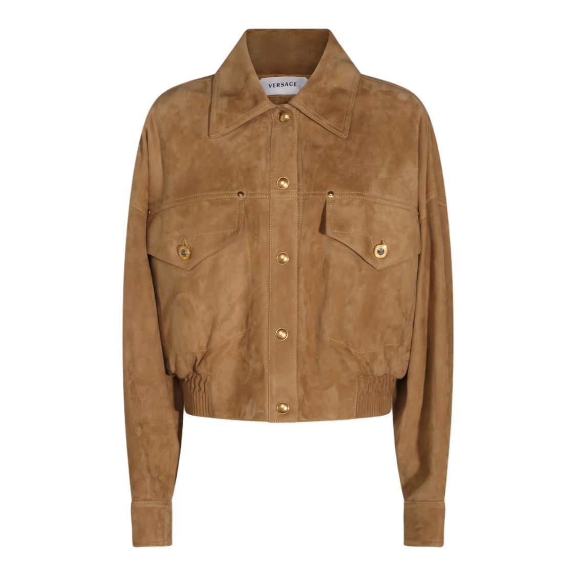 Versace Cropped Gold-Tone Accent Suede Jacket