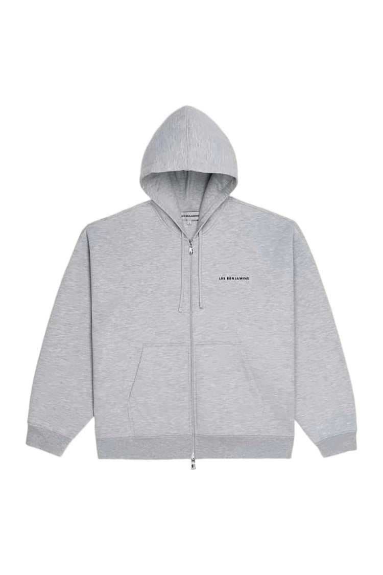 Les Benjamins Heathered Grey Zippered Hoodie With Drawstring Hood