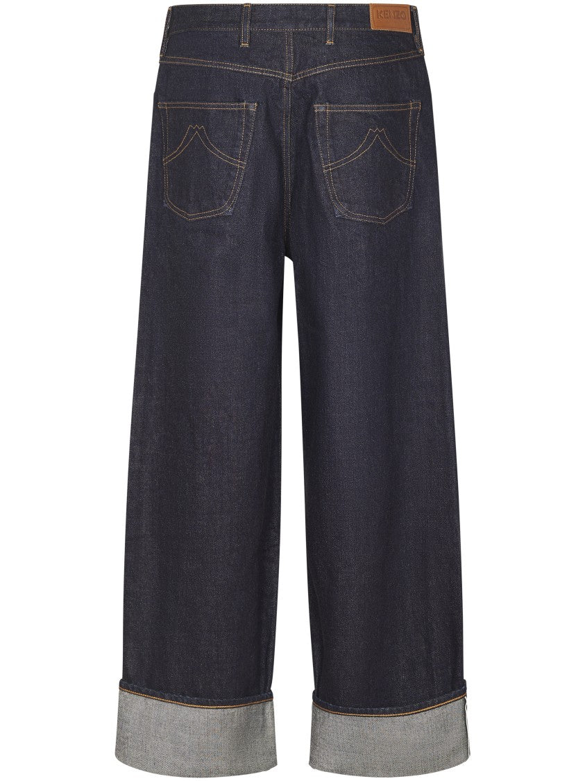 Kenzo Turn-Up Wide Fit Denim Trousers With Five-Pocket Design