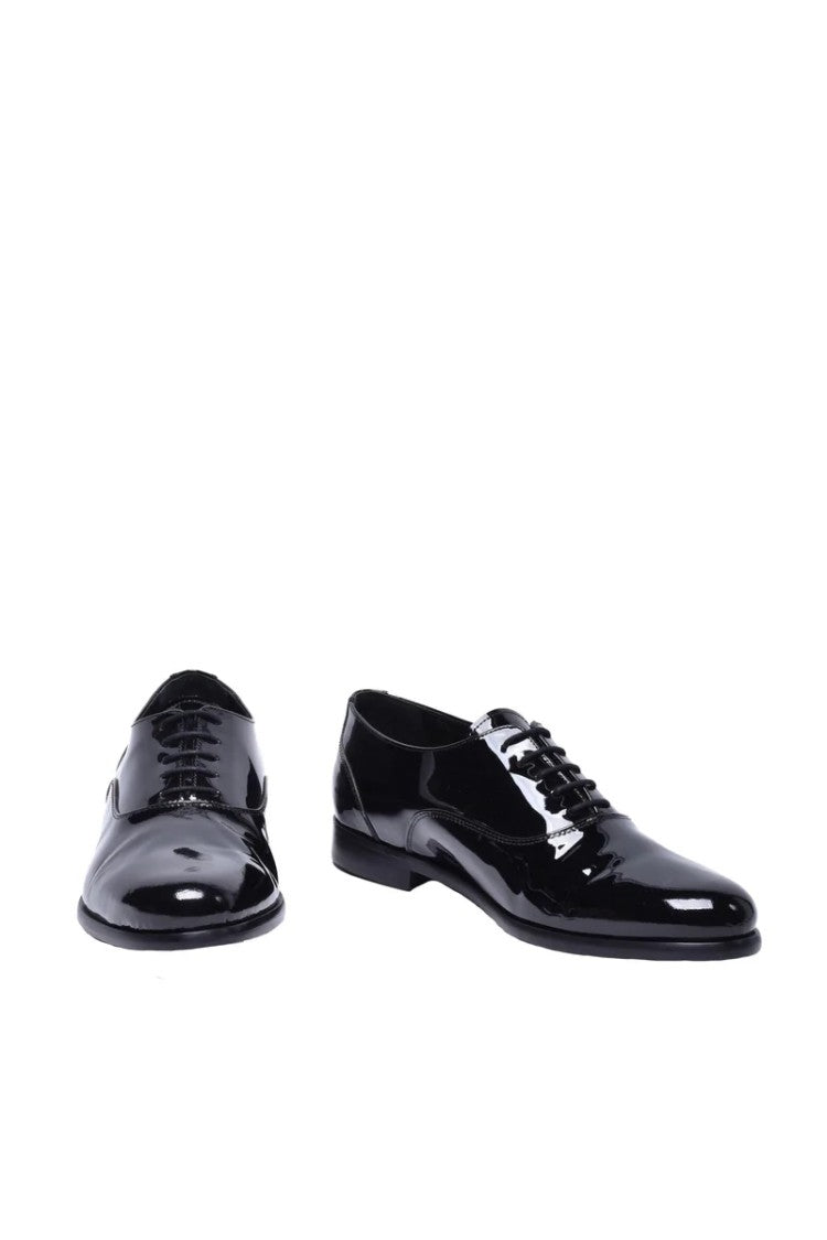 Unconventional Royal Black Patent Leather Glossy Lace-Up Shoes